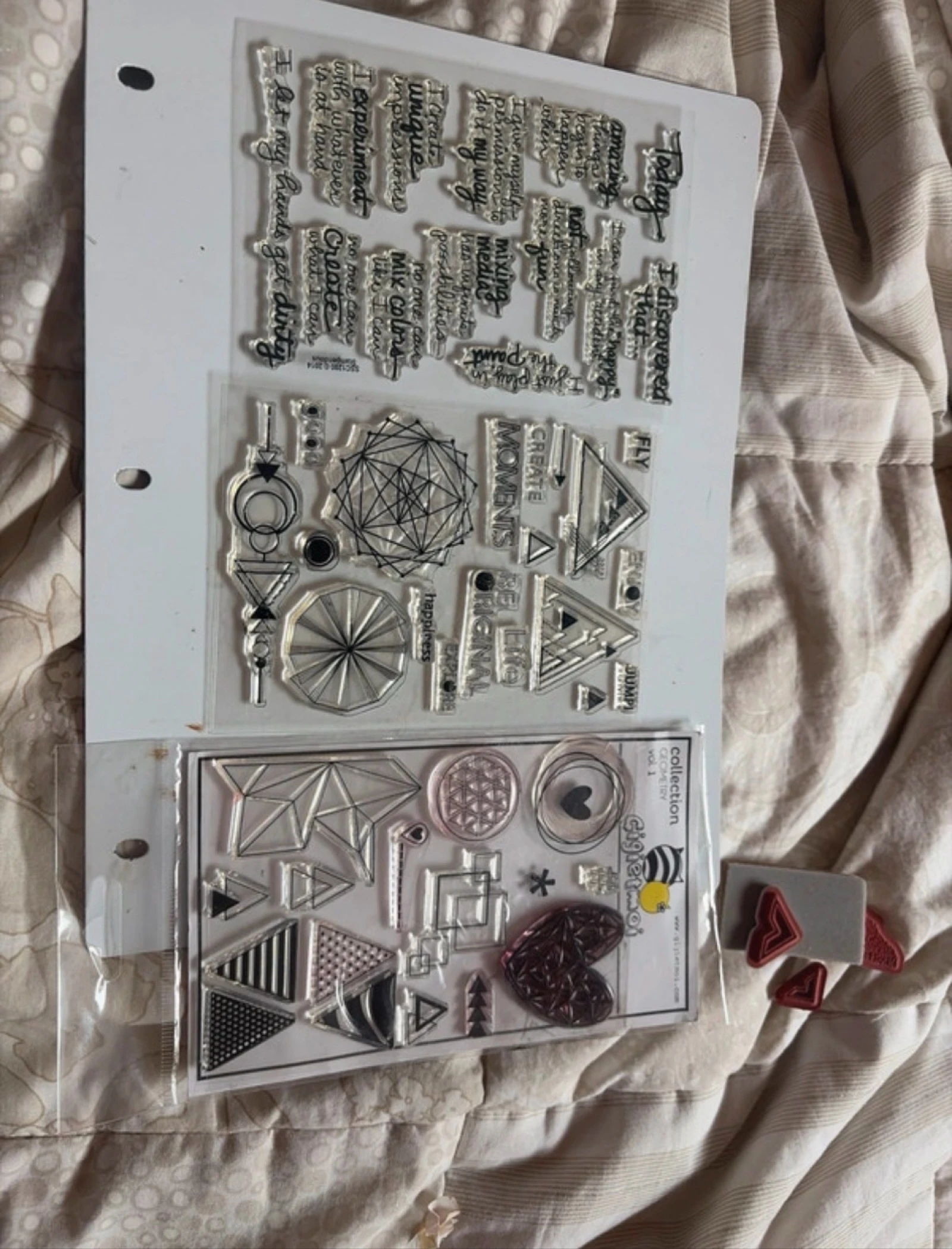 Lote sellos geométricos + frases scrapbooking